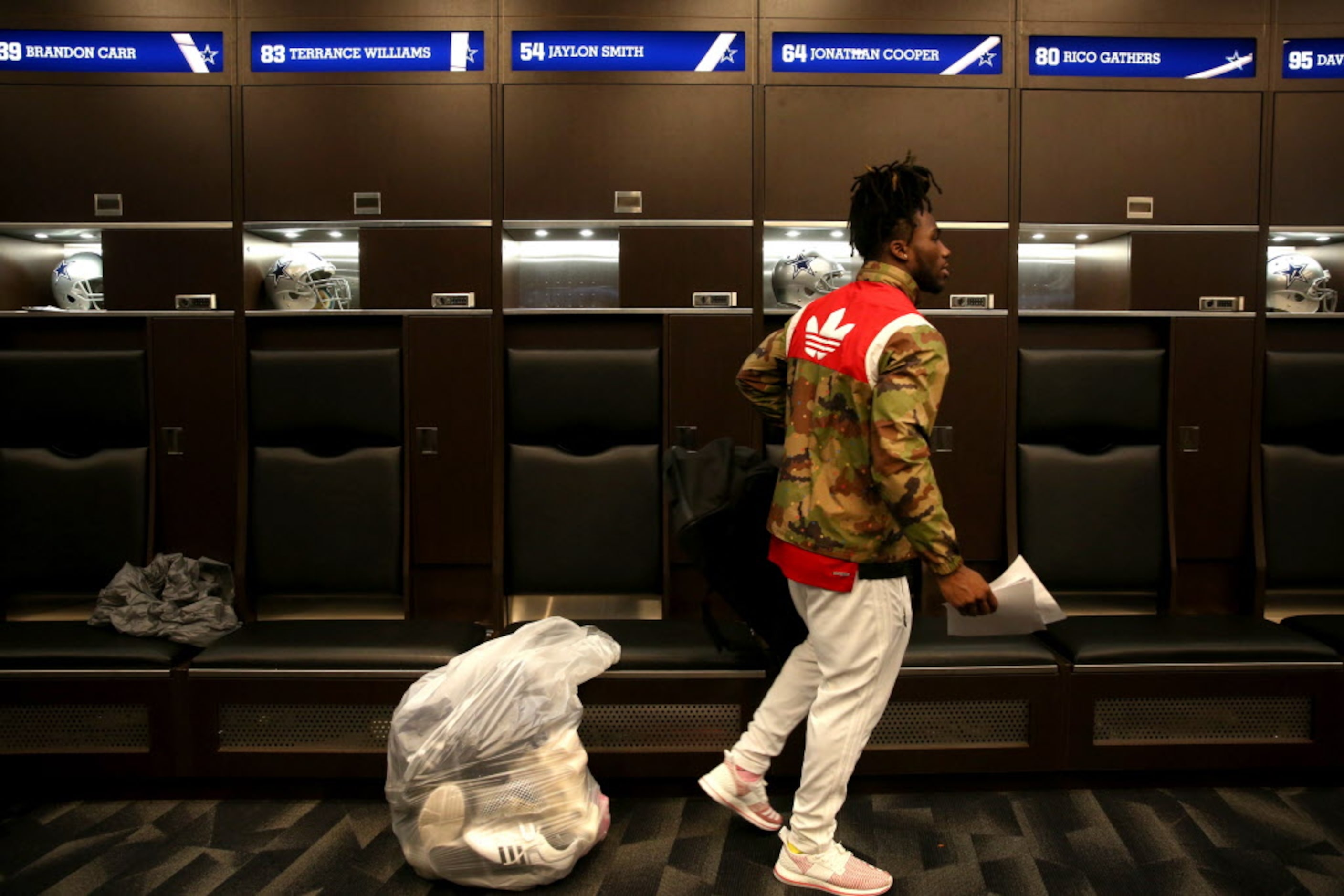 Dallas Cowboys linebacker Jaylon Smith packs up his locker at The Star in Frisco, Texas on...