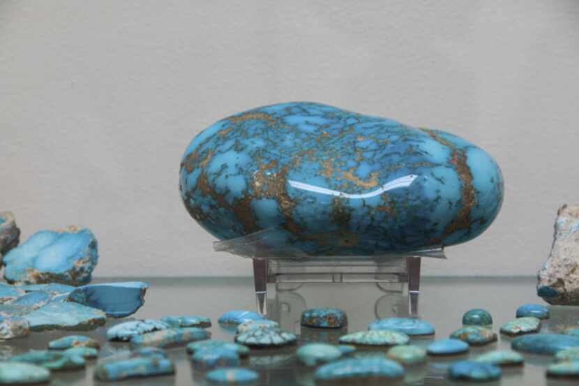 Examples of the blue-green rock sit on display in Albuquerque's Turquoise Museum.  The...