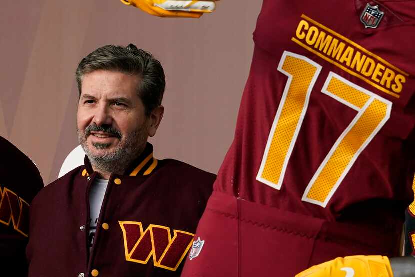 Washington Commanders owner Dan Snyder poses for photos during an event to unveil the NFL...