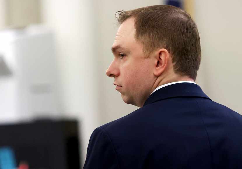 Former Fort Worth police officer Aaron Dean is shown during proceedings on Monday, the first...