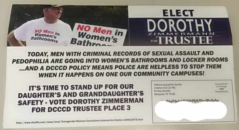  A political group sent this flier on behalf of two candidates, Dorothy Zimmermann and Brad...