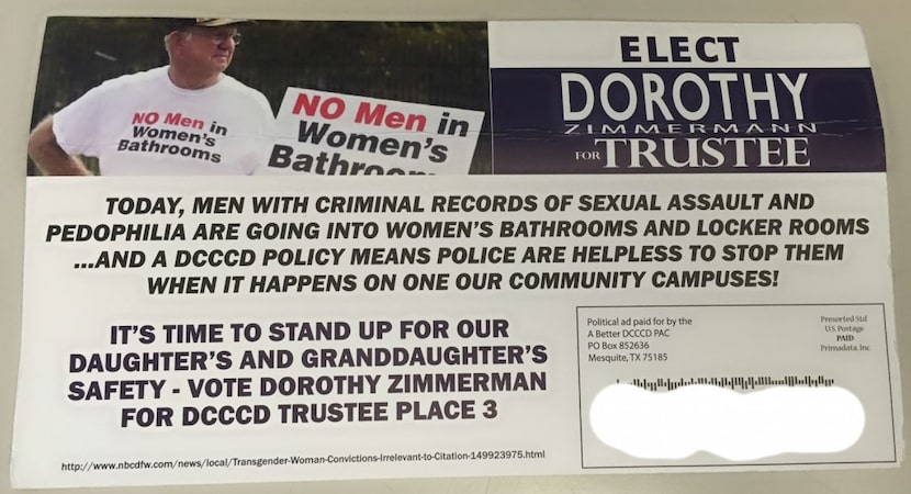  A political group sent this flier on behalf of two candidates, Dorothy Zimmermann and Brad...