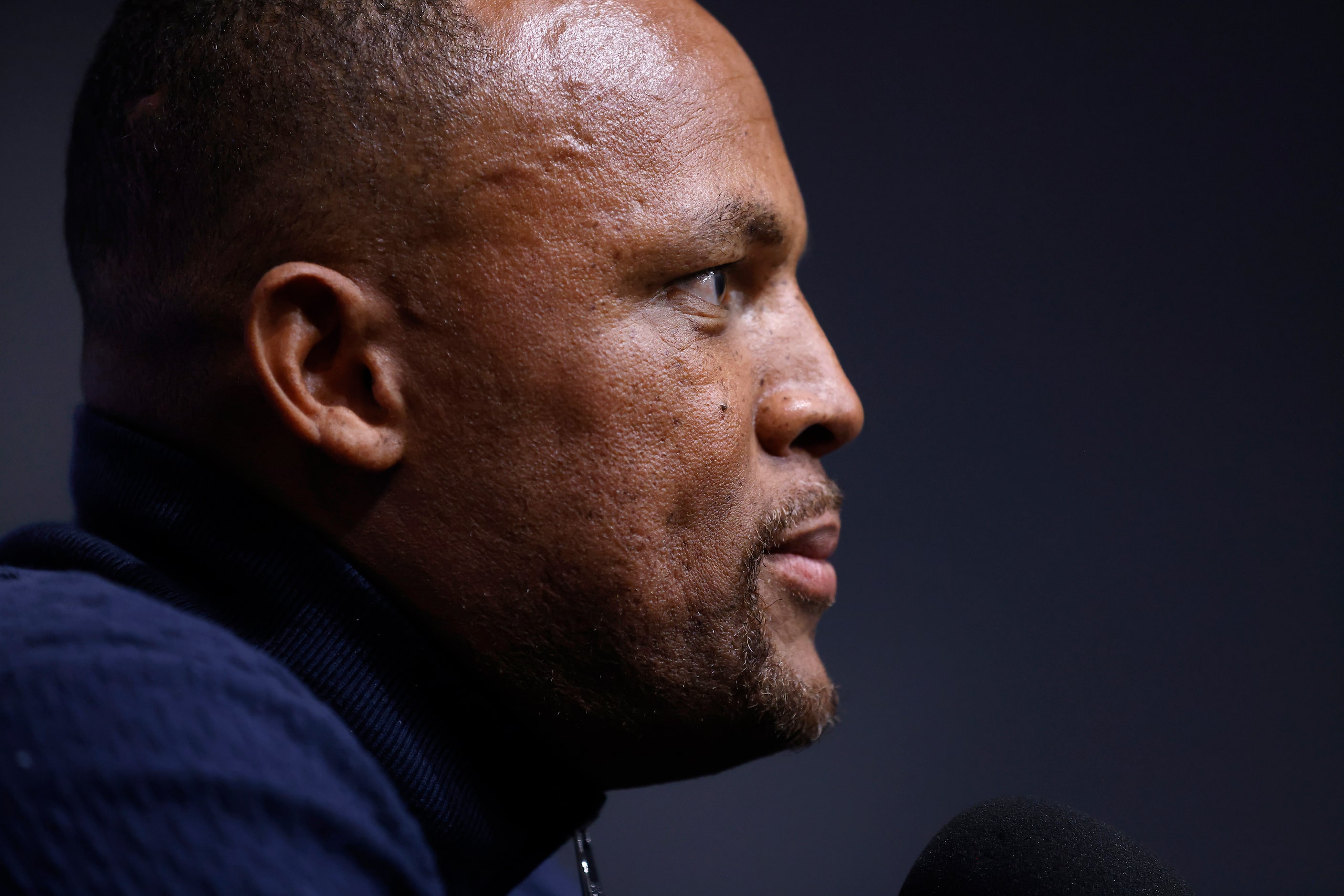 Former Texas Rangers third baseman Adrián Beltré listens to a question given by the media at...