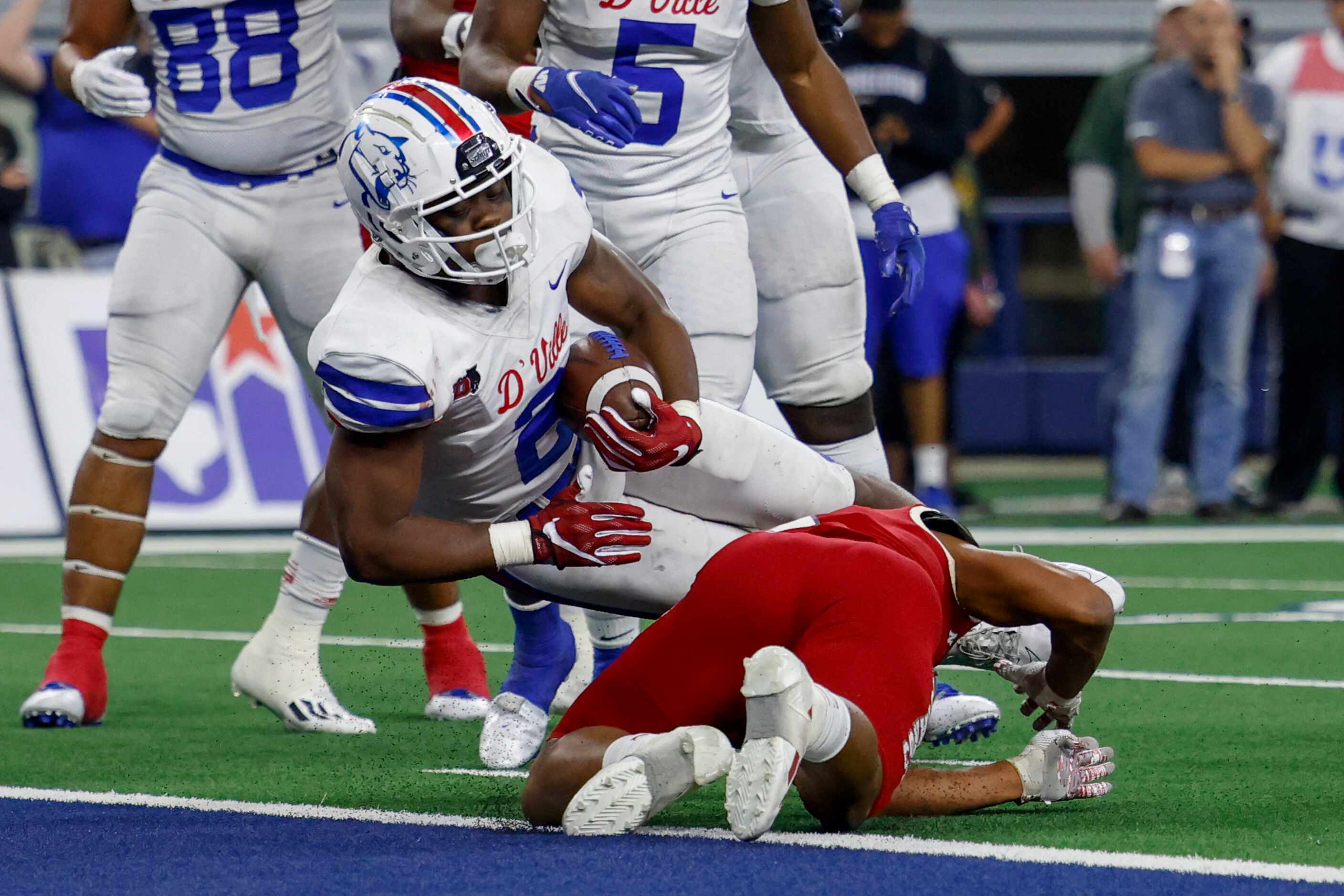 Galena Park North Shore defensive back Jayven Anderson (7) hits Duncanville linebacker...