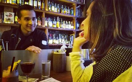 The Standard Pour's Jorge Herrera talks cocktails with a thirsty San Francisco patron, an...