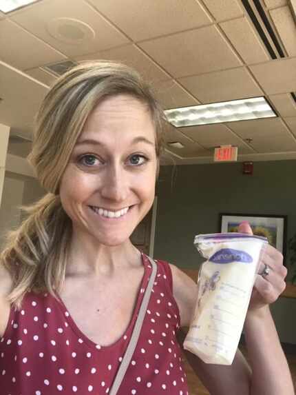 Mallary Tenore Tarpley with a bag of breast milk