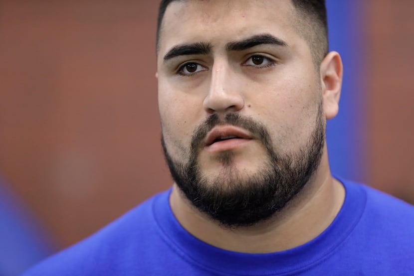 New York Giants offensive guard Will Hernandez speaks during an interview at the team's NFL...