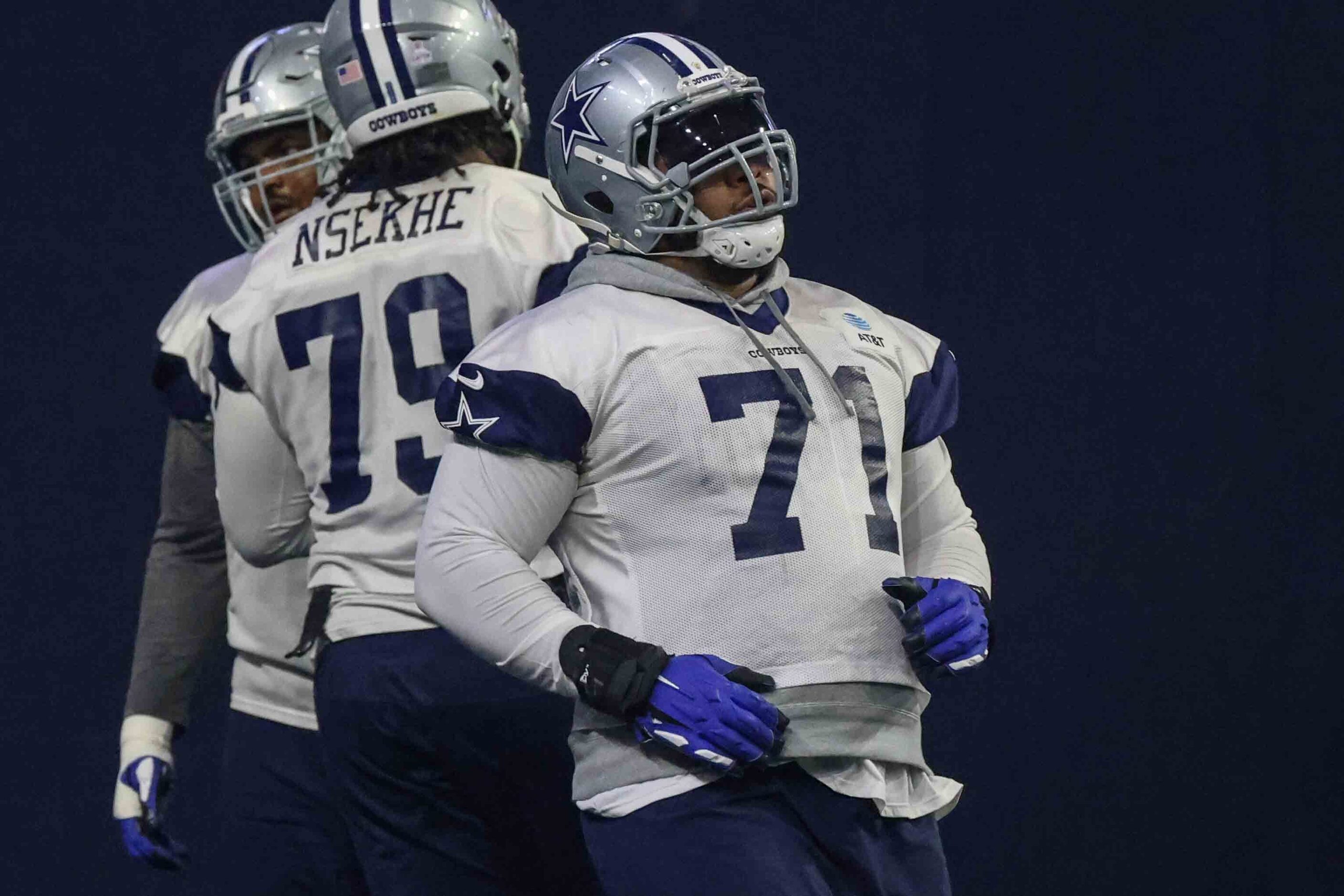 Cowboys' offensive lineman La'el 
Collins #71 during practice at the Ford Center in Frisco...