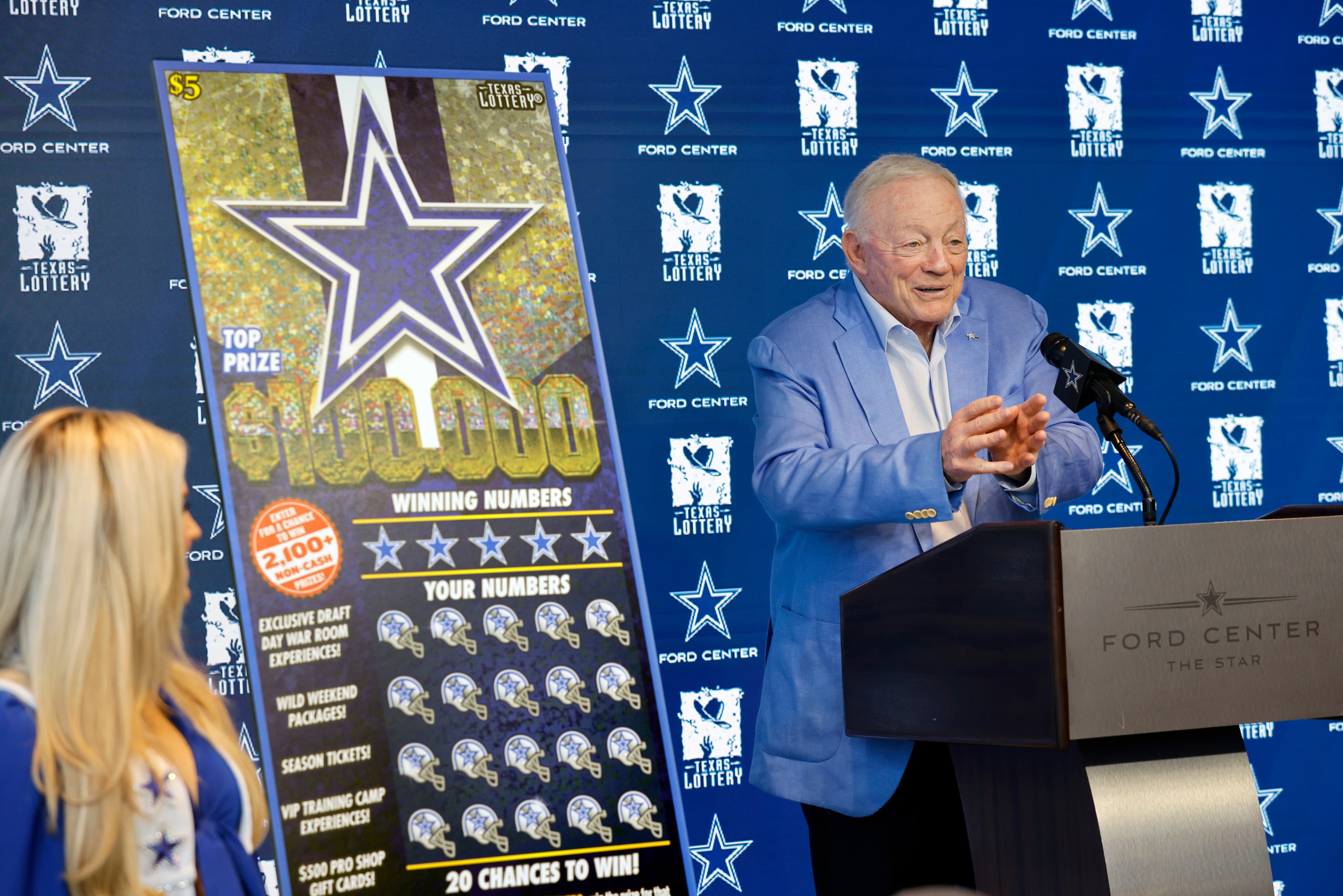 Dallas Cowboys owner Jerry Jones addresses the media as he held a joint press conference...