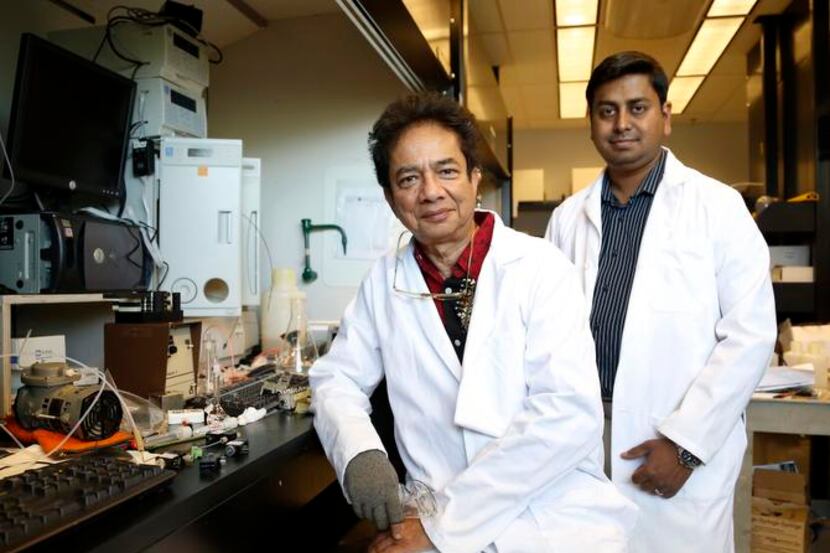 
University of Texas at Arlington researchers Purnendu Dasgupta (left) and Aditya Das are...