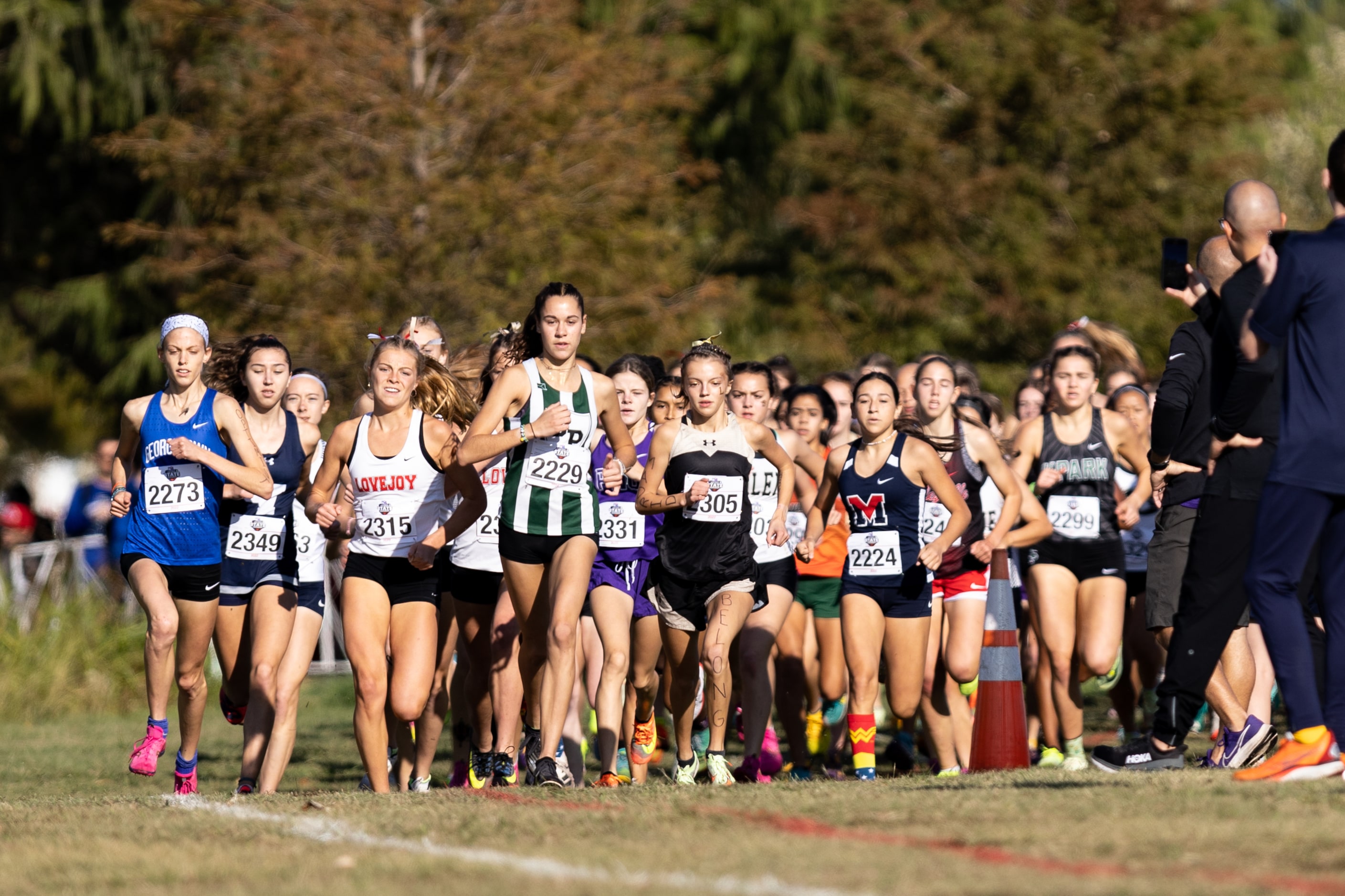 Sara Morefield of the Lovejoy Leopards runs among the leaders of the 5A girls’ 3200m race...