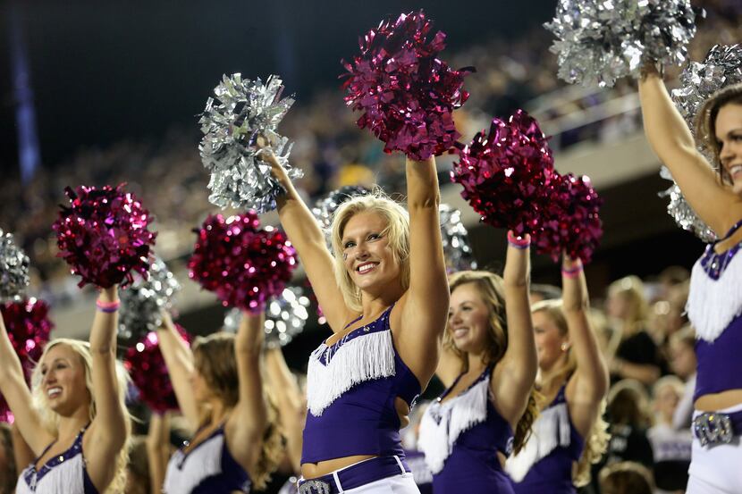 A TCU Showgirl cheers during a game against the Kansas State Wildcats at Amon G. Carter...