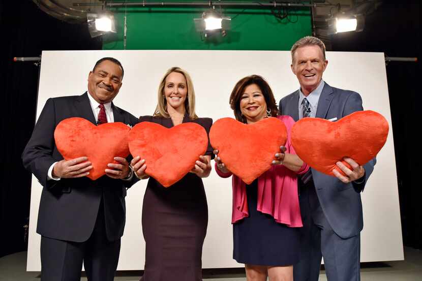 From left: Local TV evening news anchors John McCaa, WFAA-TV (Channel 8); Meredith Land,...