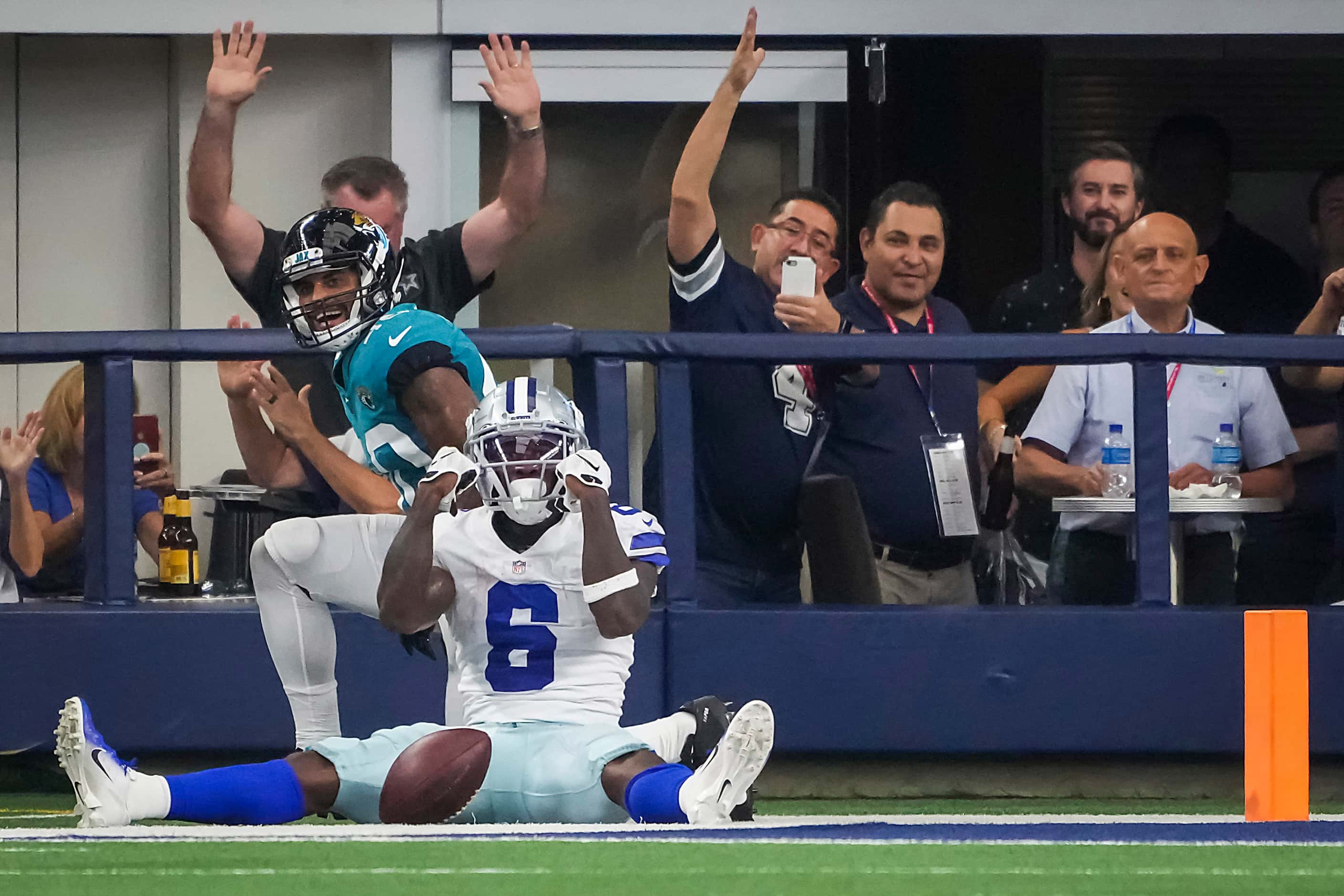 Dallas Cowboys wide receiver Johnnie Dixon (6) celebrates after catching a touchdown pass...