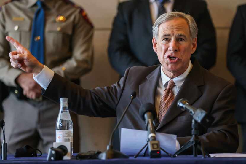 Gov. Greg Abbott during a press conference in Dallas on March 17, 2021.