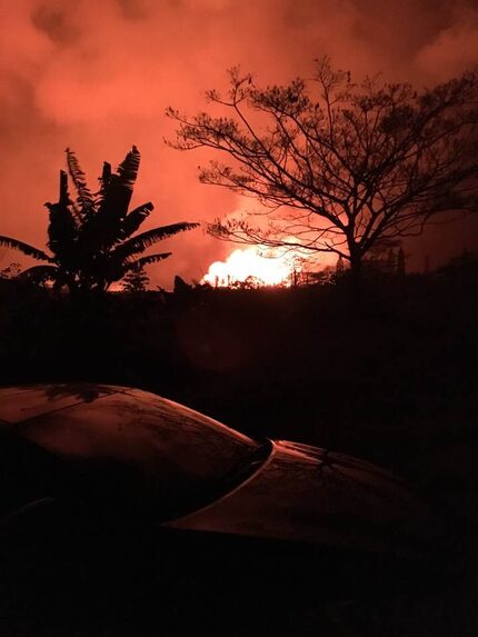 Lava flows near John Davidson and David Burke's home near Pahoa, Hawaii.