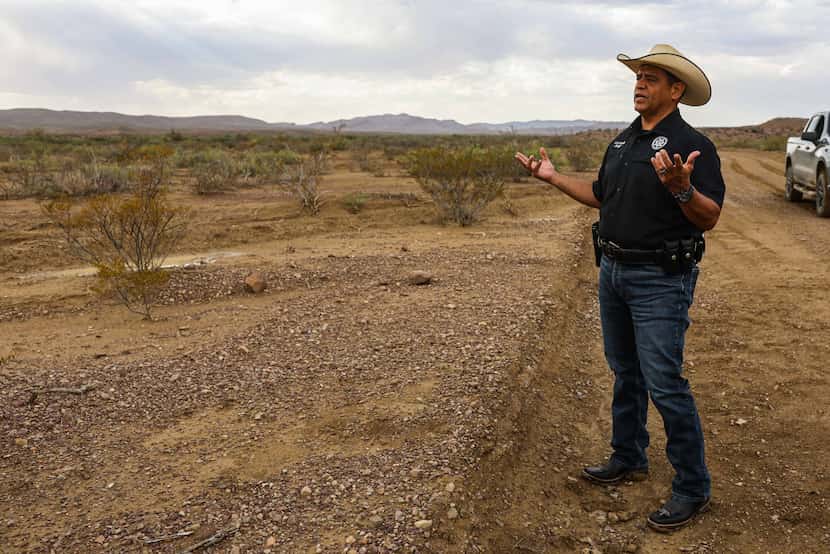 Culberson County Sheriff Oscar Carrillo stands by the spot where the body of 15-year-old...