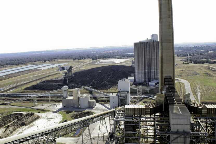 A view from the 17th story of the Gibbons Creek Steam Electric Station coal power shows the...