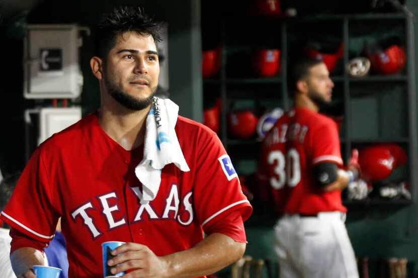 Texas Rangers starting pitcher Martin Perez (33) is pictured during the Los Angeles Angels...