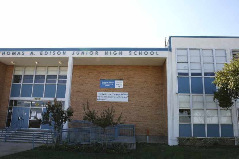 The front entrance of Thomas A. Edison Middle Learning Center in Dallas on Oct. 15, 2015. If...