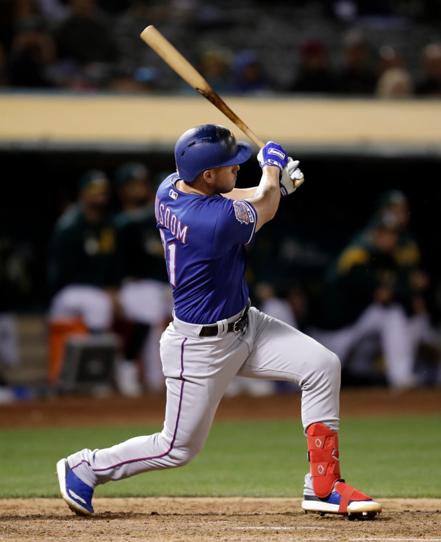 Texas Rangers' Jeff Mathis, right, is congratulated after scoring against the Oakland...