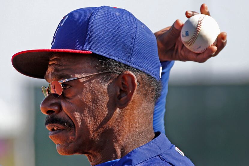 Texas manager Ron Washington is pictured during Texas Rangers baseball spring training in...