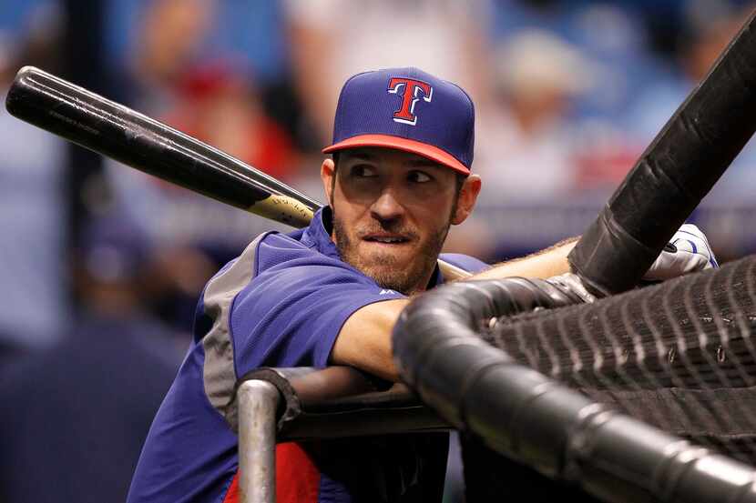 Texas catcher JP Arencibia is pictured during Texas Rangers baseball spring training in...