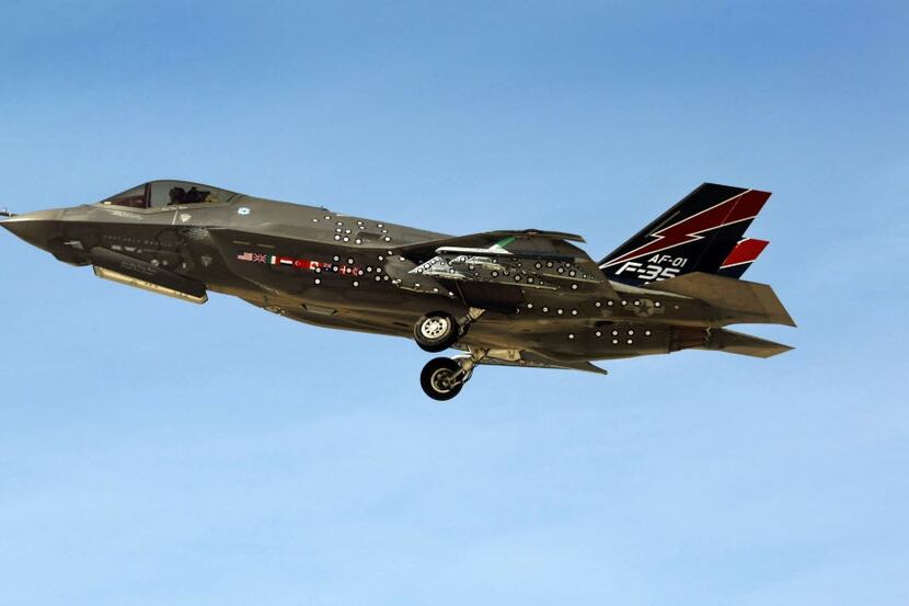 The Lockheed Martin F-35 Lightning II lifts off during testing at California's Edwards Air...