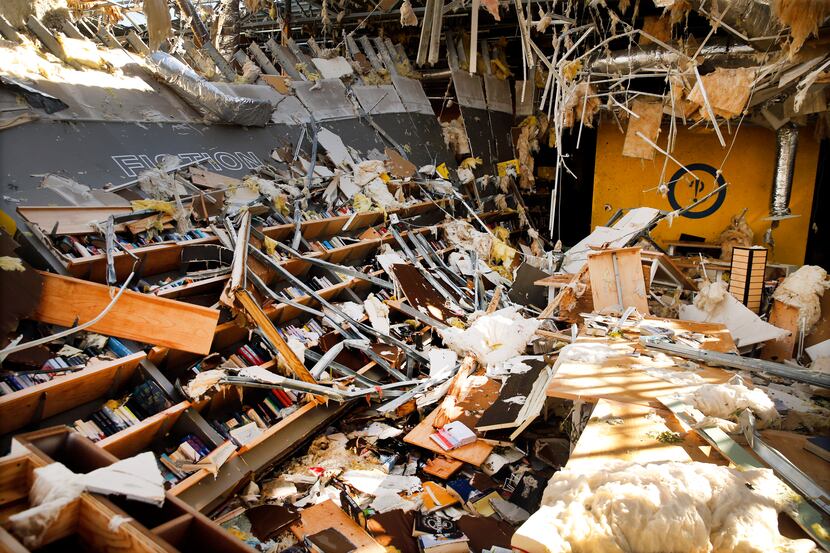 The interior of the Interabang Books store was demolished by a tornado Oct. 20, 2019, in the...