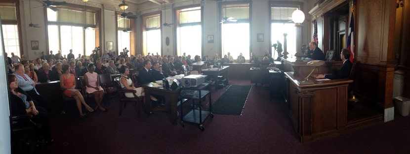 A packed courtroom during a mock trial for Lee Harvey Oswald in the assassination of JFK, at...