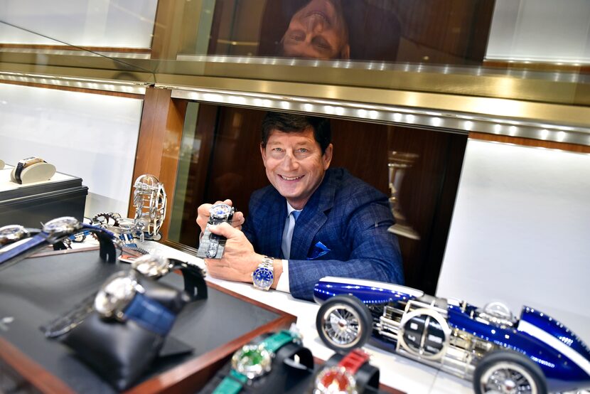 Richard Eisman, owner of Eiseman Jewels, with a variety of Louis Moinet watches inside...