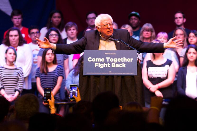 Vermont senator Bernie Sanders addresses a rally at the Verizon Theater on Thursday, April...