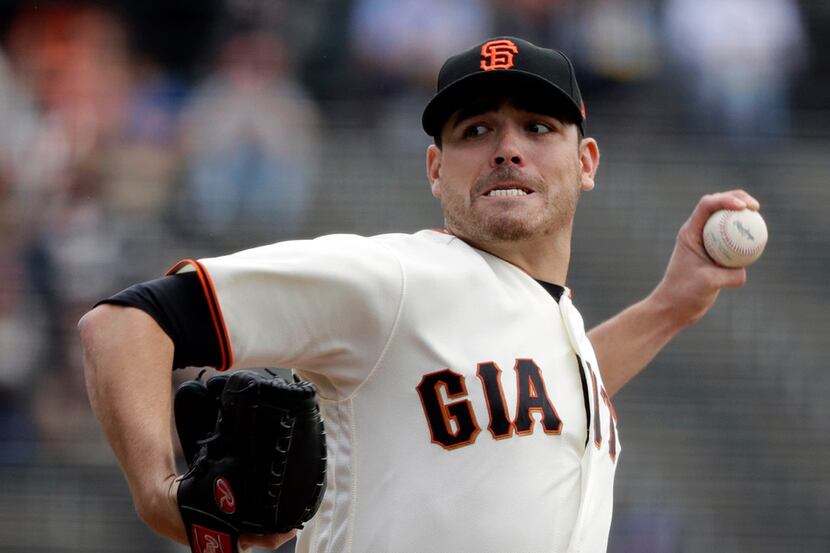 FILE - In this Sept. 20, 2017 file photo, San Francisco Giants starting pitcher Matt Moore...