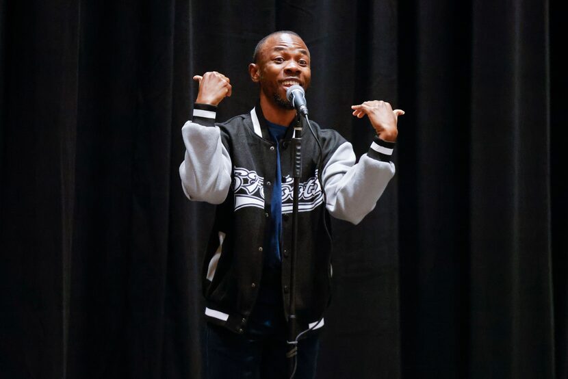 Kofi Kusi-Boadum speaks during a storytelling event on Tuesday, April 18, 2023, at The...