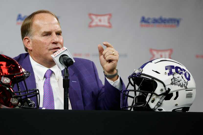 TCU head football coach Gary Patterson speaks during the Big 12 Conference Media Days at...