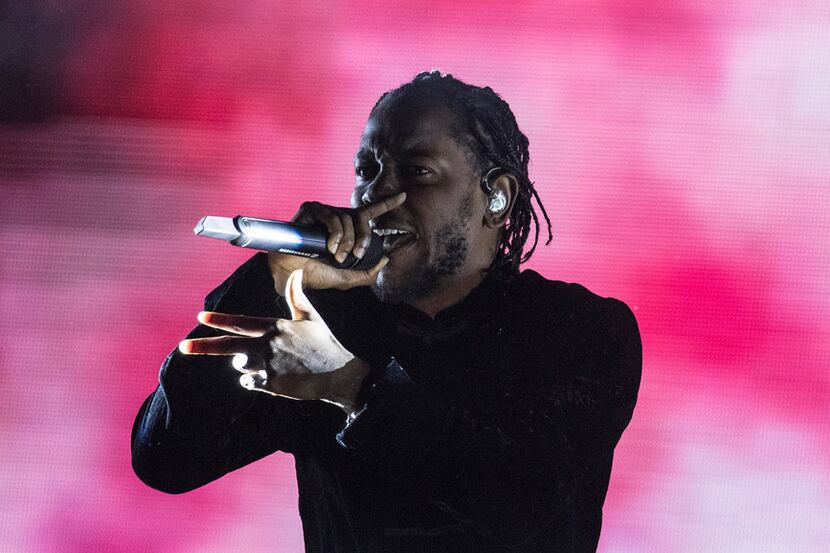 Kendrick Lamar, on stage at the Coachella Valley Music and Arts Festival in Indio, Calif.,...