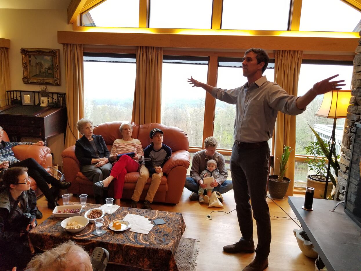 Beto O'Rourke stumps at a house party in Lebanon, N.H., on May 10, 2019.