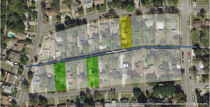 This map shows the locations of the home hit by a deadly natural gas blast Feb. 23 (marked...