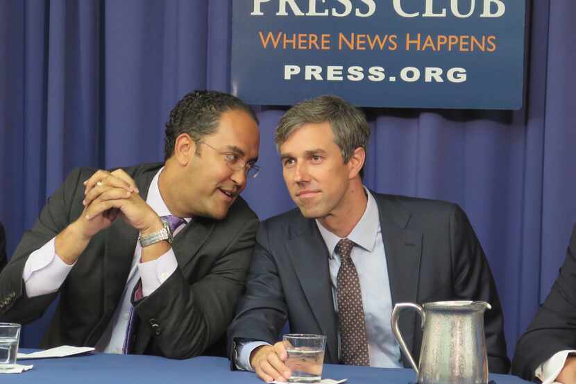 Reps. Will Hurd, left, and Beto O'Rourke receive civility award Tuesday at the National...