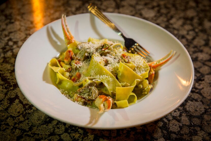 Parigi's pappardelle with seafood in tarragon pesto cream 