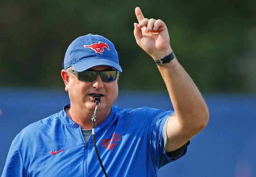 SMU head coach Sonny Dykes is pictured during SMU football practice at the university in...
