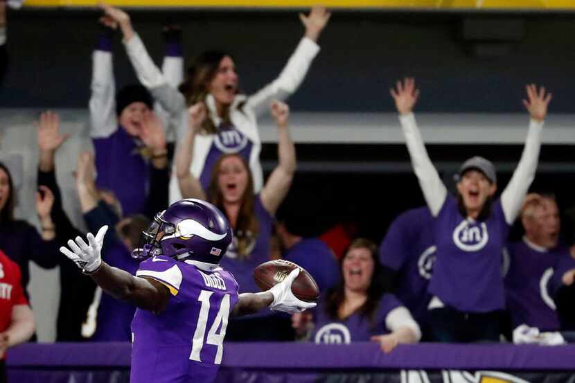 FILE - In this Sunday, Jan. 14, 2018, file photo, Minnesota Vikings wide receiver Stefon...