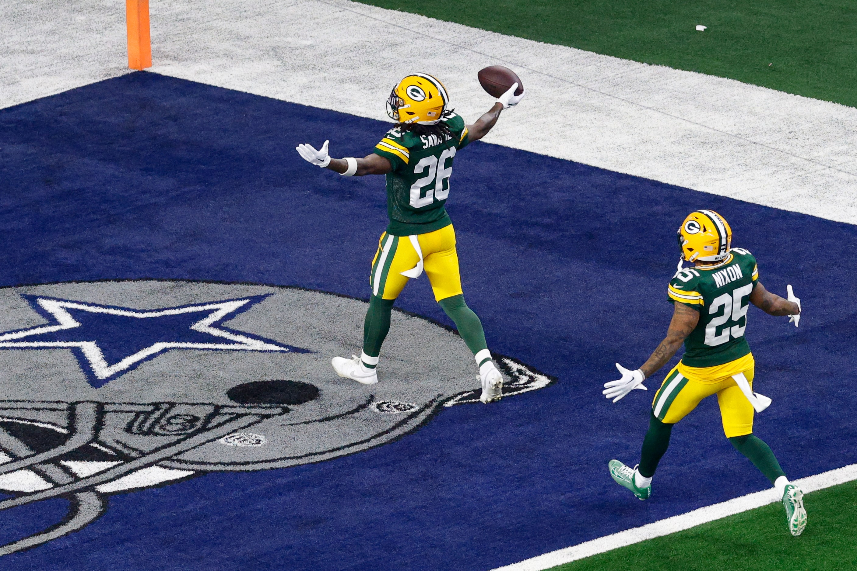 Dallas Cowboys cornerback DaRon Bland (26) celebrates after returning an interception for a...