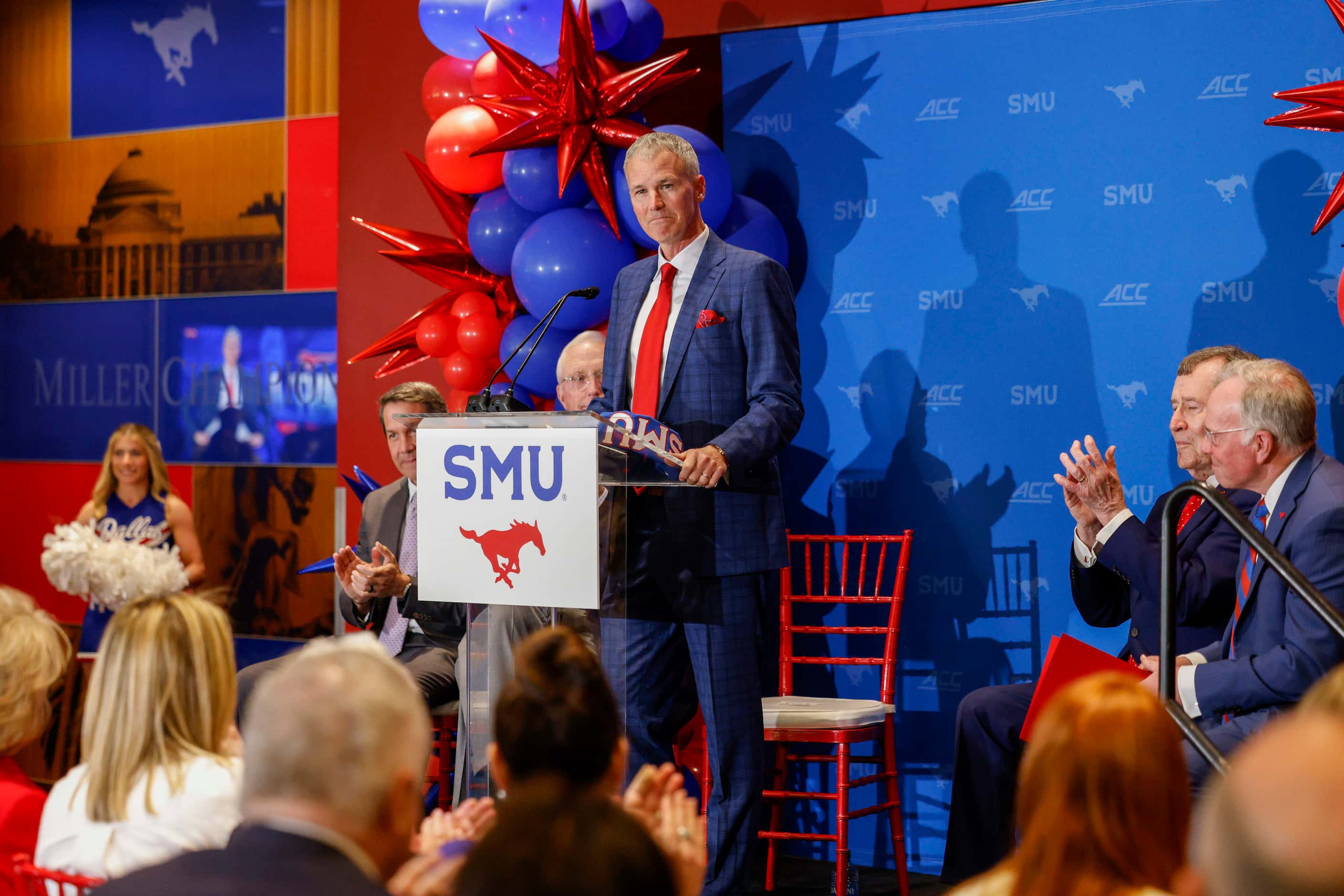 SMU head men's basketball coach Andy Enfield speaks during an introductory press conference,...
