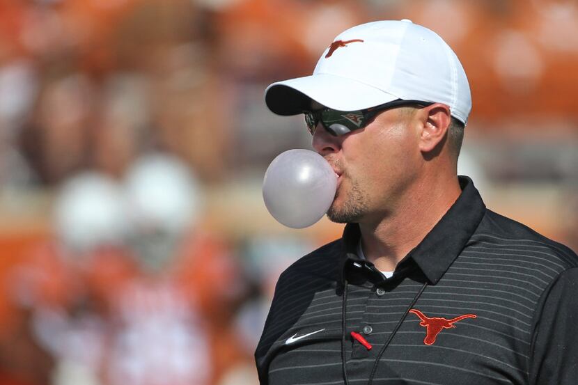 University of Texas Longhorns head coach Tom Herman is pictured during warmups before the...