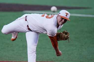 Texas' Ty Madden delivers a pitch against Arizona State in the first inning of Game 4 of the...