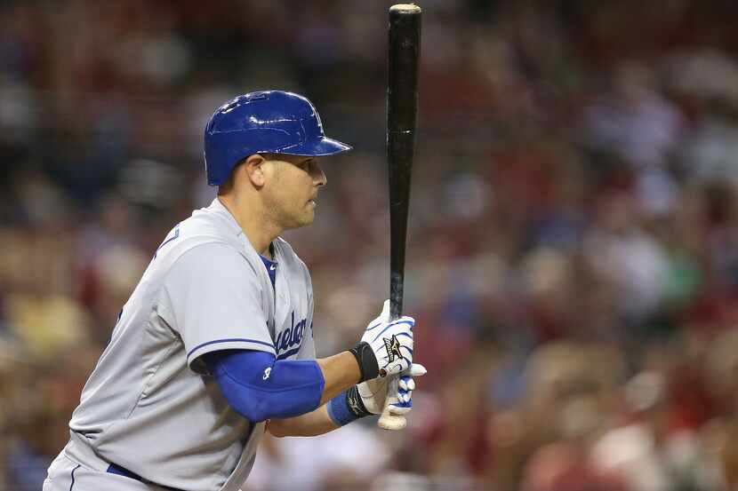 PHOENIX, AZ - APRIL 13:  Ramon Hernandez #55 of the Los Angeles Dodgers bats against the...