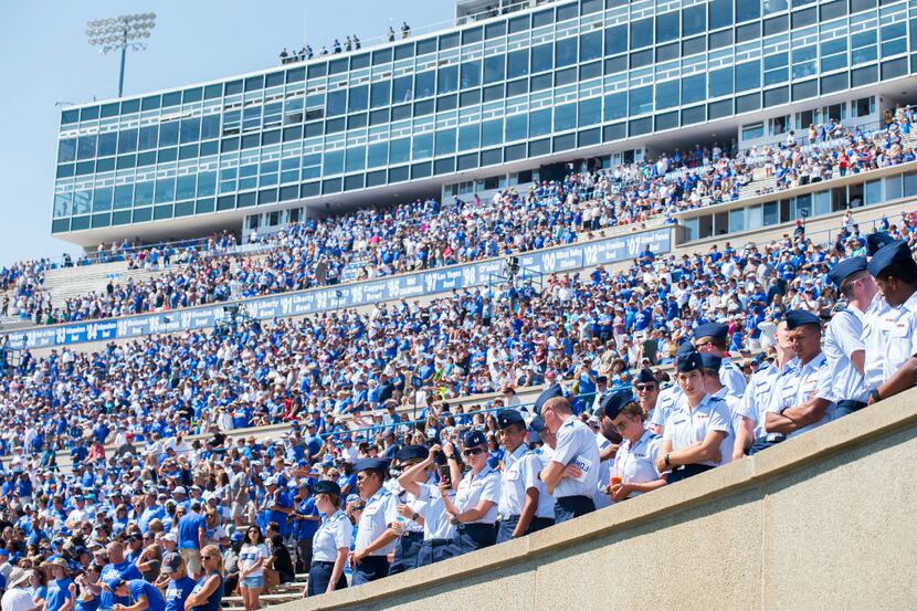 Air Foce Academy cadets and fans wait for an NCAA college football game to start against VMI...