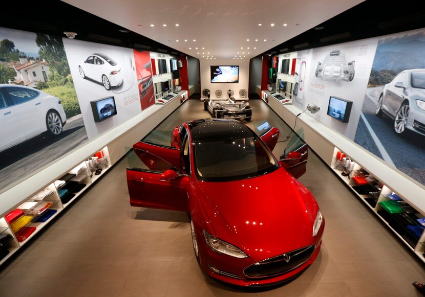  Tesla Motors' new "gallery" at NorthPark Mall in Dallas, pictured on June 18, 2014, will...