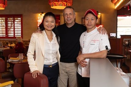 Brand creator and partner Jia Huang (on left), founder David Romano (center), and executive...